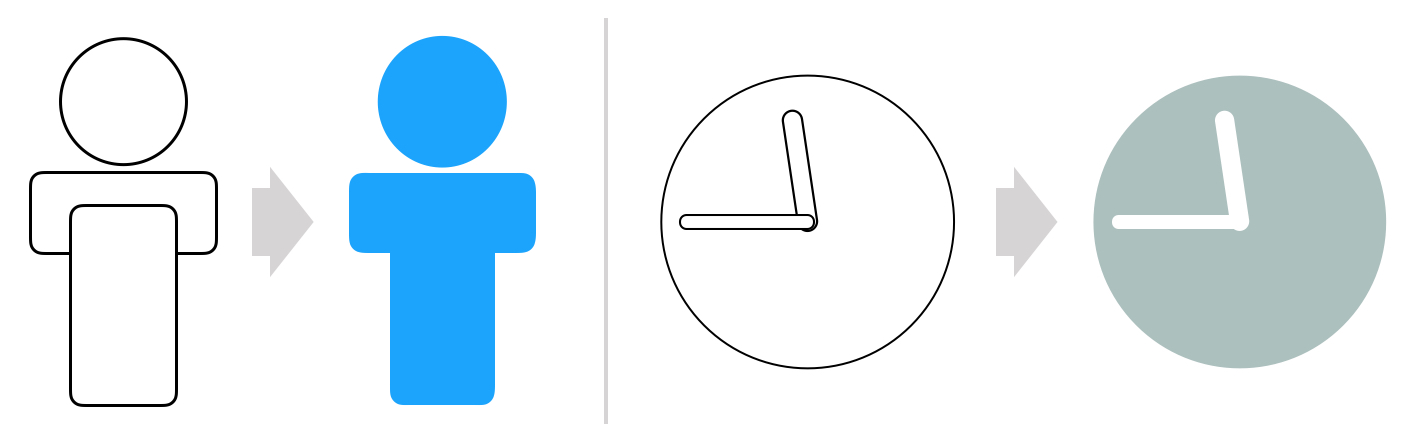 Simple person and clock infographic elements built from shapes
