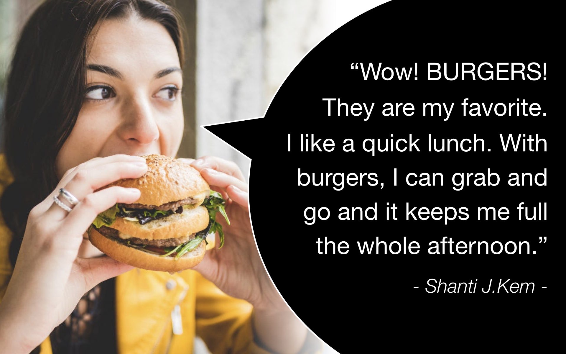 Slide 8: Employee quotation about loving burgers
